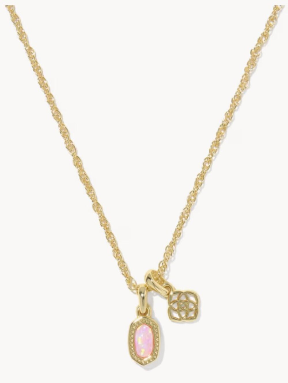NIB Kendra Scott Mini Elisa Dira Light Pink Lab Grown Opal Gold Necklace